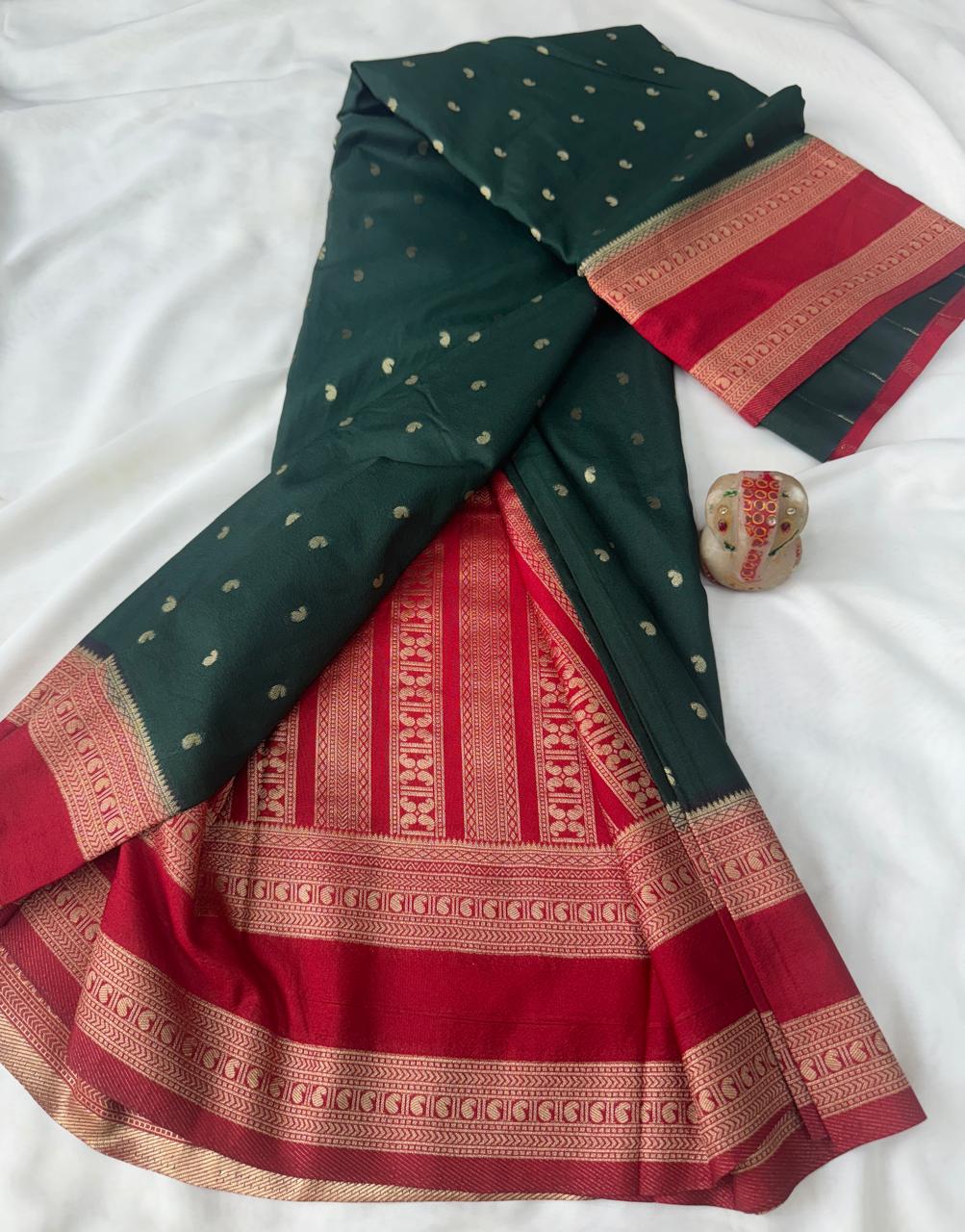 Sindoor Red Mysore Crepe Saree with Contrast Bentex Border and Rich Zari Pallu